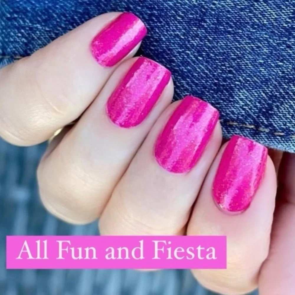 Color Street | All Fun and Fiesta, flirty magenta shade coated in pink glitter
